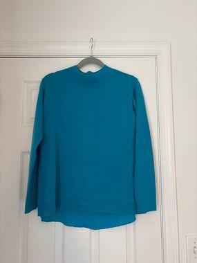 Magaschoni Turquoise Blue Mock-Neck Sweater 100% Cashmere